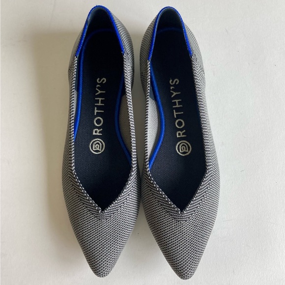 New Rothy’s Grey Blue Fabric Rubber Outsole Point Toe Loafers size 6 - Picture 7 of 15